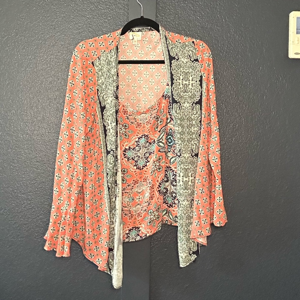 Boho print tank cardigan combo size medium  EUC
